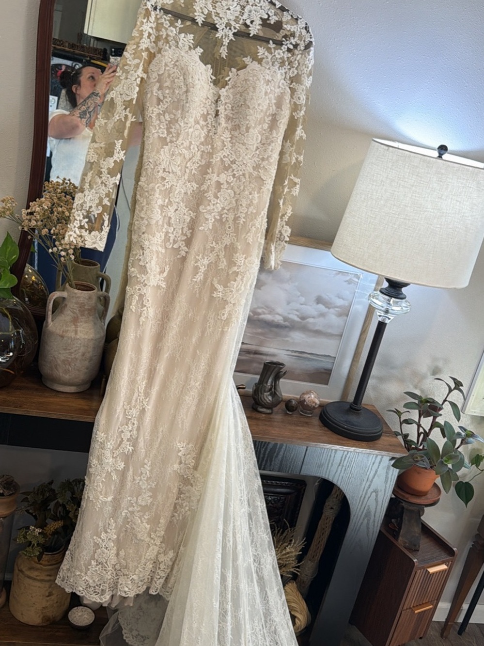 Adrianna Papell Platinum Lace Long-Sleeve Wedding Dress in Ivory